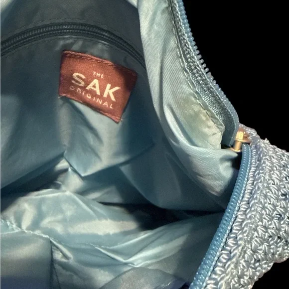 The Sak Blue Crochet Knit Shoulder Bag | Boho Casual Zip Pocket - Picture 4 of 5